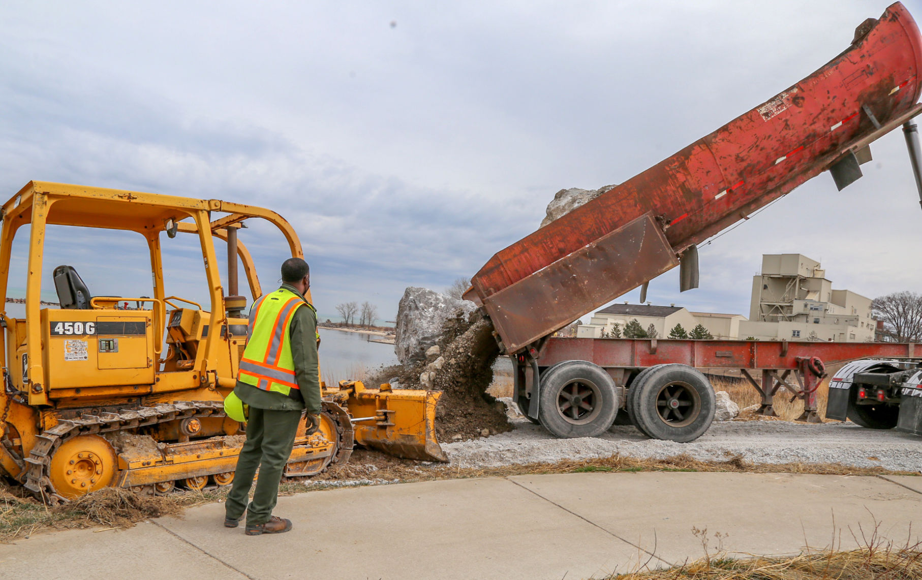 beach erosion repairs, Portage Lakefront and Riverwalk
